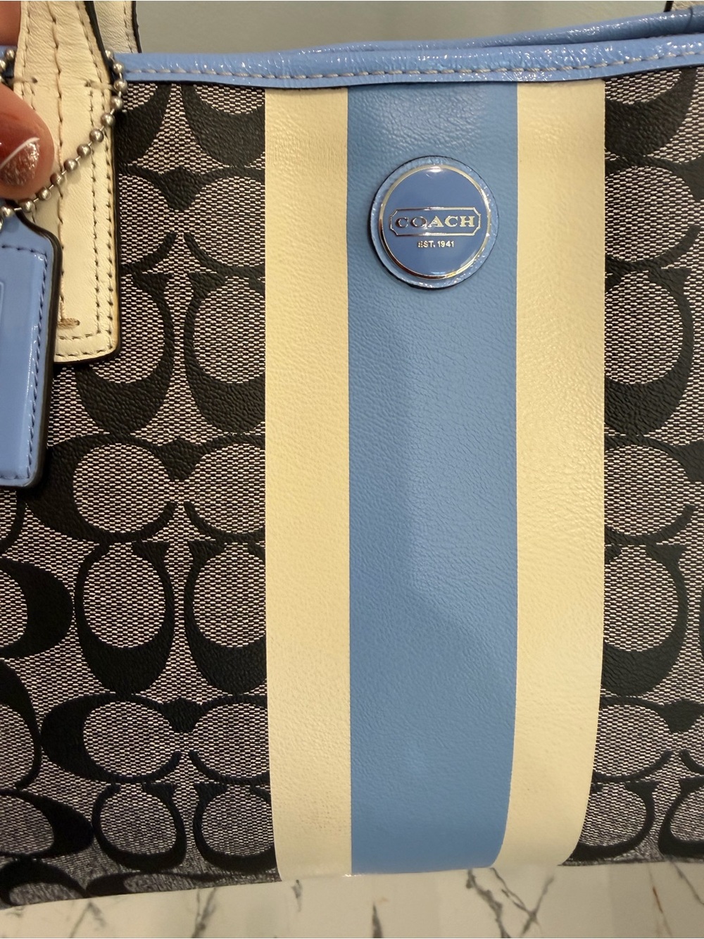 Coach Signature Tote in Black, Blue and Cream - Picture 4 of 12